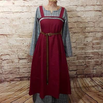 Wikinger Leinen Schürzenkleid, Überkleid bordeaux , Mittelalter Kleid, Wiki Schürze, LARP, SCA, Toraxacum