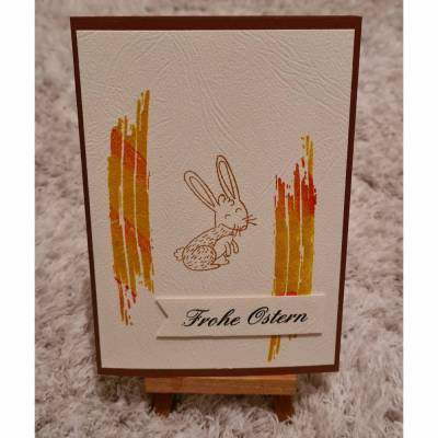 Osterkarte " Frohe Ostern" schlichte bunte Streifen , Hase