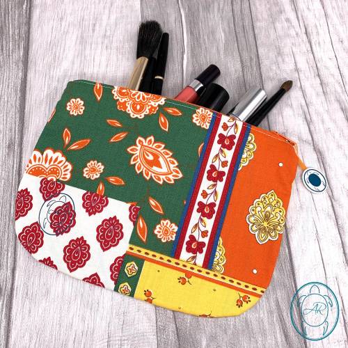 Clutch, flache Kosmetiktasche, Täschchen, Patchwork