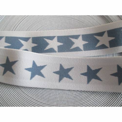 1 m Gummiband Taillenband Elastic Sterne Doubleface, blaugrau 40mm (1m/2,50 €)