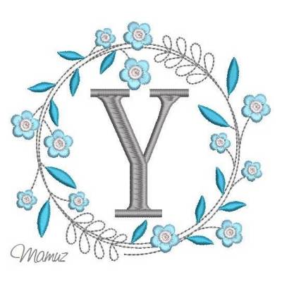 Monogramm  *  Y  *  im Frühlings atemberaubendem Blumenkranz - Stickdateien in 5 Größen