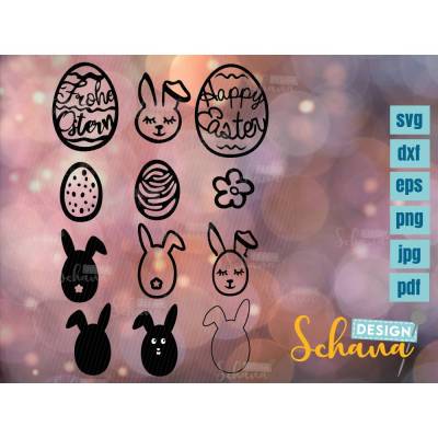 Osterei Osterhase Set Frohe Ostern SVG Plotterdatei Vektorgrafik dxf eps Digistamp png jpg pdf lasercut basteln zu oster