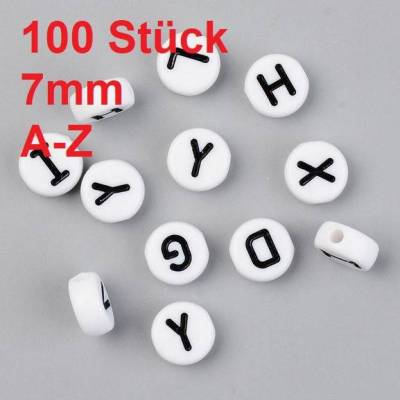 100 runde Buchstabenperlen, 7 mm,  weiss , A-Z