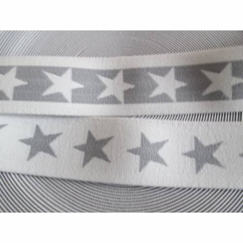 1 m Gummiband Taillenband Elastic Sterne Doubleface, hellgrau 40mm (1m/2,50 €)