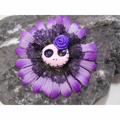 Einzelstück Haarspange Skull  Blume Stoff Totenkopf lila schwarz 