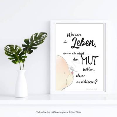 WAS WÄRE DAS LEBEN... Posterprint Wanddeko Bild mit Spruch Zitat Nachdenklich Aquarell Katze Maus Geschenk kaufen