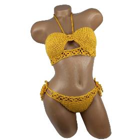 Bandeau-Bikini Damen gehäkelt mais-gelb Häkelbikini Spezialgarn 