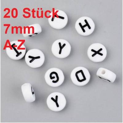 20 runde Buchstabenperlen, 7 mm,  weiss , A-Z