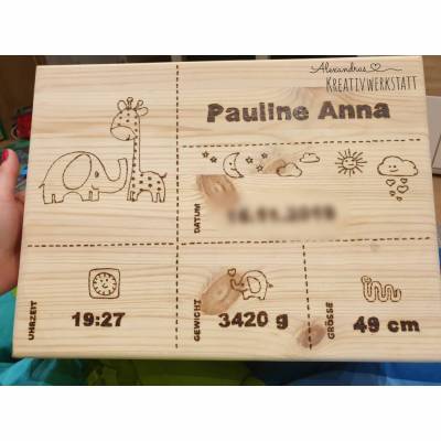 Erinnerungskiste aus Holz natur (Giraffe/Elefant)