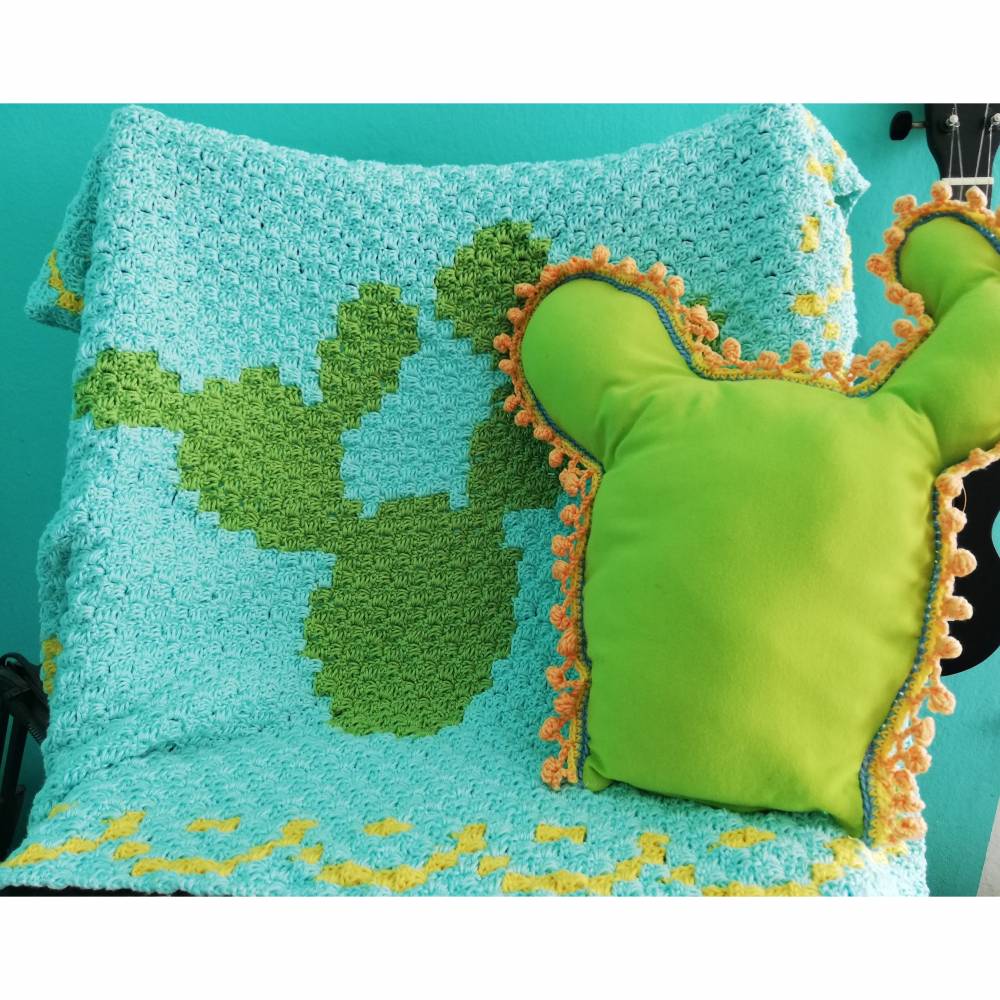 C2C Anleitung Kaktusdecke Cactulian, häkeln Bild 1
