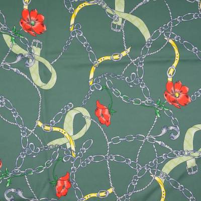 Blusen-Satin "Ketten-Design" Eukalyptusgrün  (1m/11,-€)