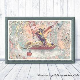 Collage NAPOLEON & DER GOLDFISCH Bild auf Holz Leinwand Print im Vintage Style Shabby Chic Surreal online kaufen