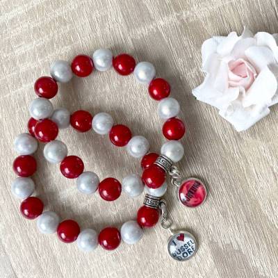 Perlenarmband in Rot/Weiss