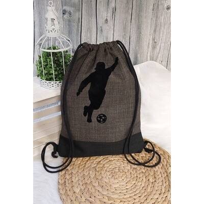 Turnbeutel S (Farbbeispiel graphit), Aufdruck Fußballer EINZELSTÜCK, Sporttasche aus Polstercanvas