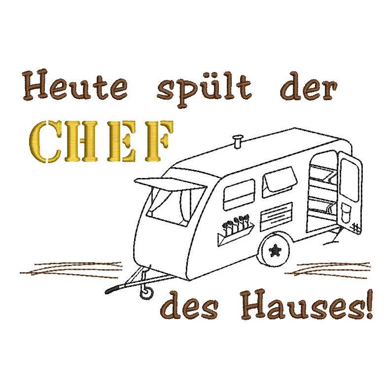 Stickdatei Camping für Geschirrtuch Schürze CHEF mit Wohnwagen Bild 4