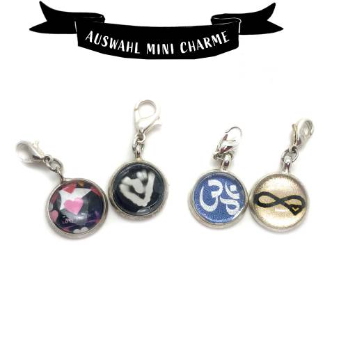Symbole Herz, Infinity, Om als Mini Charme Anhänger