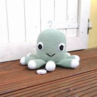 Spieluhr gehäkelt, Octopus, Reseda, Melodieauswahl, Wasserdicht, 100 % Baumwolle, Geschenk für Taufe, Weihnachten