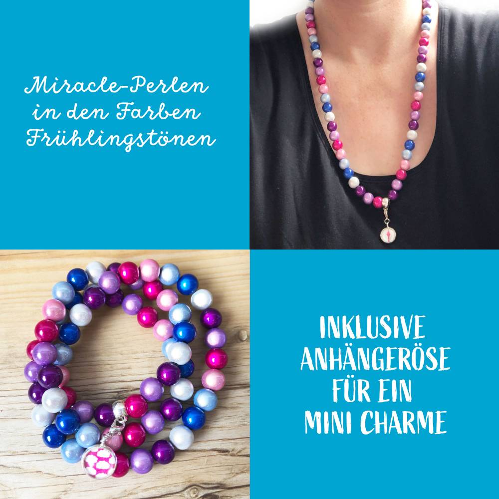 Perlenkette in Frühlingsfarben inklusive Anhängeröse Bild 4