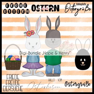 Digistamp Set "Hope & Henry" Osterhasen inkl. Digipapier