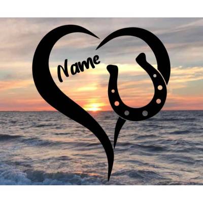 Aufkleber Herz mit Hufeisen und Name