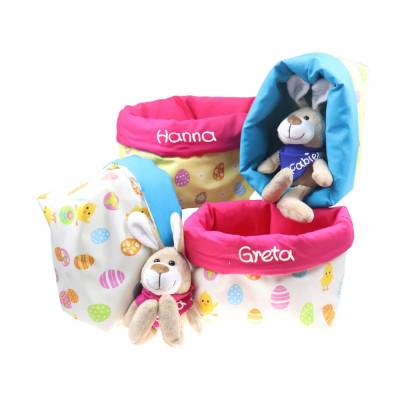 Ostergeschenk Osterkörbchen mit Hasen personalisiert Stoffkörbchen - Geschenk zu Ostern für Kinder