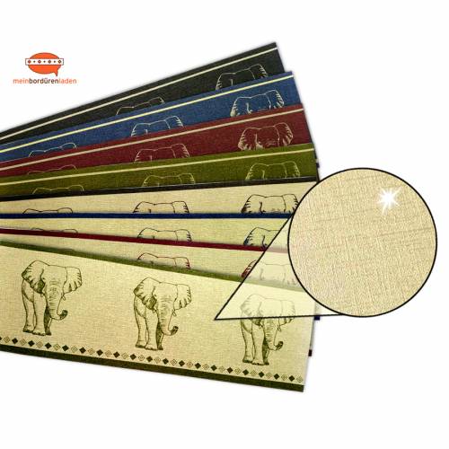 Metallic Bordüre - Gold: Elefant | Vinyl-Vliesbordüre - edler Metallic-Effekt - 15 cm Höhe