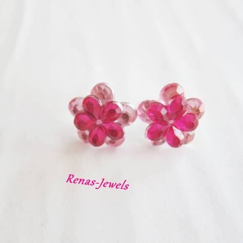 Blumen Ohrstecker rosa pink silberfarben – handgefertigte Ohrringe von Renas-Jewels