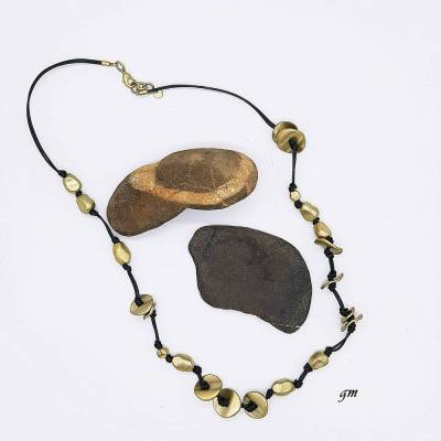Vintage Halskette aus Messing und Leder – Original MEXX Modekette, 78 cm, 1970er