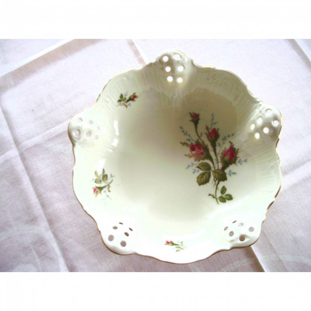 Vintage Konfektschale von Rosenthal Classic Rose Moosrose aus den 50er Jahren