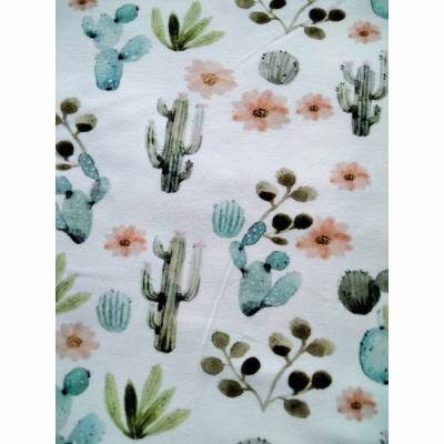 Baumwolljersey von Stenzo mit Kaktus im Digitaldruck, creme, bunt, 0,50 x 1,55m