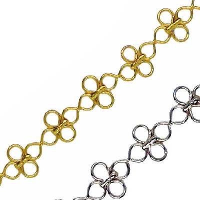 DIY   1 Handgemachte Gliederkette Kleeblatt  vergoldet/versilbert  12x6x2mm, 30cm
