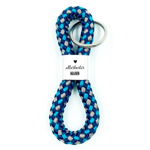 Schlüsselanhänger mit Gravur "allerbester Mann", Geschenk-Idee für Männer, 24 Farben, Segeltau/Segelseil