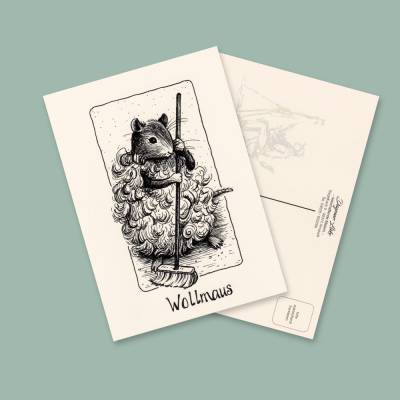 Postkarte WOLLMAUS von Künstlerin Dagmar Lüke I lustige Tiermotive