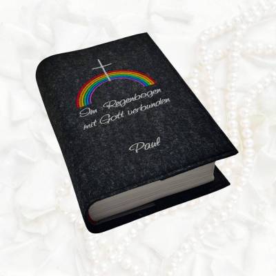 Gotteslobhülle Filz IM REGENBOGEN mit GOTT verbunden personalisiert