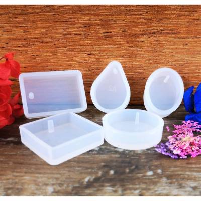 5er Set Silikon Gießformen für Harzanhänger – Rechteck, Rund, Oval, Quadrat, Tropfen