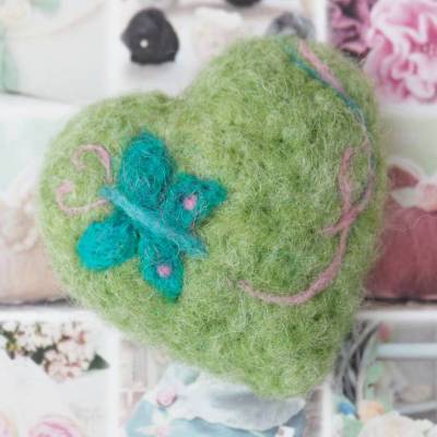 HERZ * FILZHERZ  * 100 % WOLLE * GRÜN/TÜRKIS/ROSA * Produkt #565894