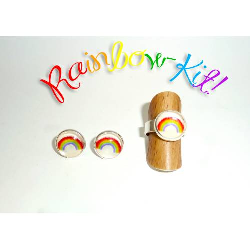 Rainbow Kit Schmuckset Ohrstecker und Fingerring 