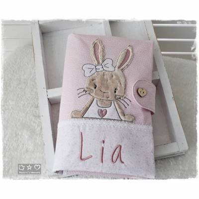 Windeltasche rose/weiß mit Hase und Wunschname