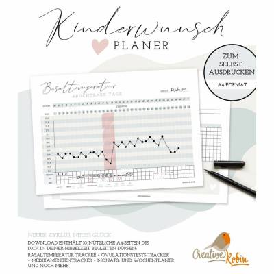 Kinderwunsch Planer zum Ausdrucken | Eisprung Planer | Baby Planer | Schwangerschafts-Planner | 10 Seiten