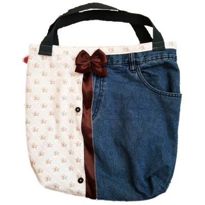Wendetasche Unikat – Handgemachte Designertasche aus Jeans & Vintage-Baumwolle, Shopper 40x40cm