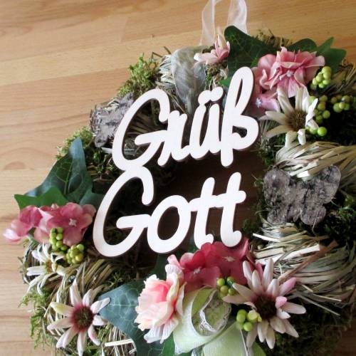 Grüß Gott Holz-Schriftzug für Türkränze