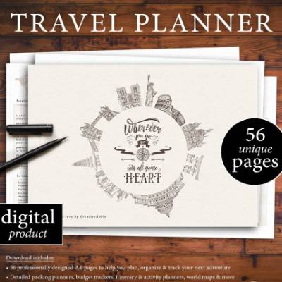 Reiseplaner zum Ausdrucken | Mit Weltkarte | Routenplaner | Budgetplaner | Packlisten | Reisetagebuch | Notizseiten uvm.