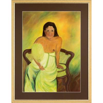 Südseeinsulanerin nach Paul Gauguin - Original Pastellkreidemalerei, gerahmtes Unikat