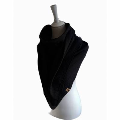 Musselintuch / Musselindecke aus Bio Baumwollstoff in schwarz mit Anker Patch 130 x 130cm