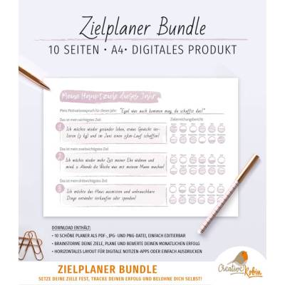 ZIELE PLANER mit KALENDER und monatlicher Zielplanung
