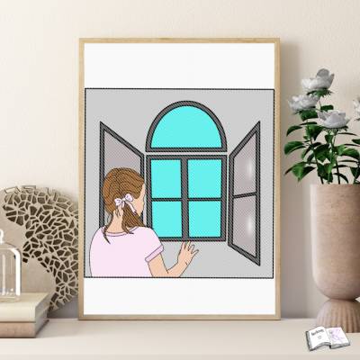 Digi Mädchen am Fenster