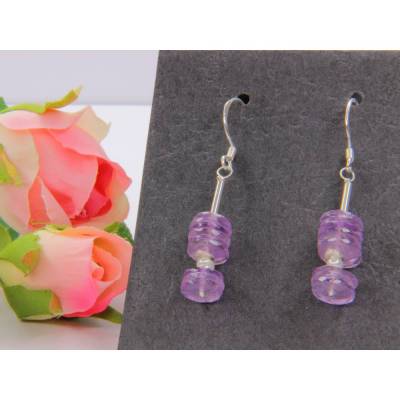 Amethyst Ohrhänger, Amethyst Scheiben, Sterling Silber, lila Ohrschmuck