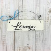 Holzschild Türschild „Lounge“ Wohnzimmer Deko Vintage Scandi Style handgemacht Tür Zuhause Hängedekoration Dekor weiß