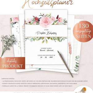 HOCHZEITSPLANER zum Ausdrucken |  Hochzeitsplanung DIY  oder Planer für die Trauzeugin | DIN A4 | 130 Seiten