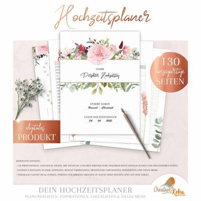 HOCHZEITSPLANER zum Ausdrucken |  Hochzeitsplanung DIY  oder Planer für die Trauzeugin | DIN A4 | 130 Seiten